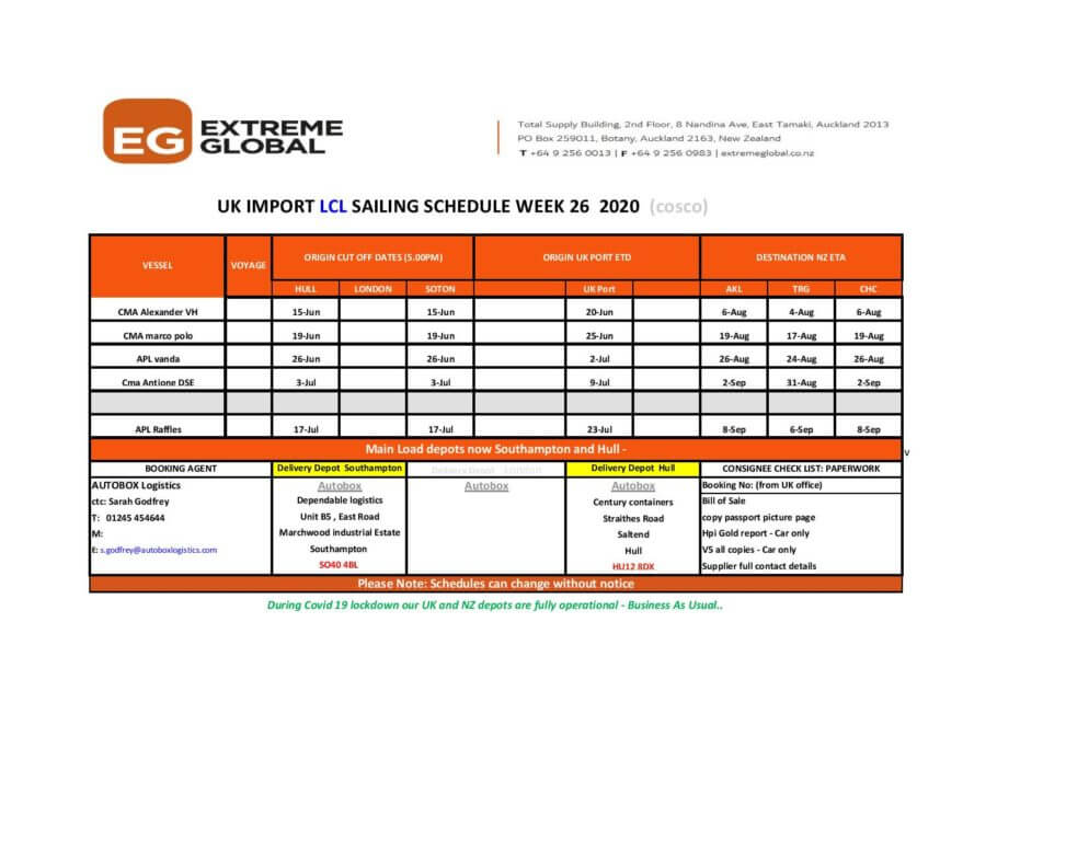 UK Sailing Schedule ExtremeGlobal
